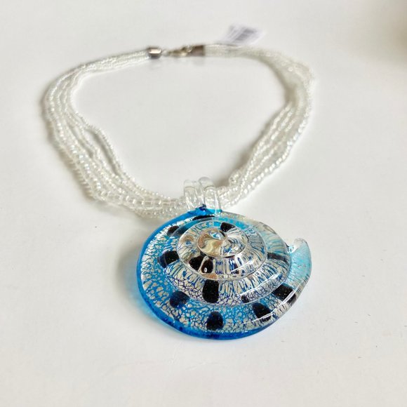 Murano Art Glass Seed Bead Sea Shell Nautilus Shiva Necklace Sea Life Nautical - Picture 8 of 12